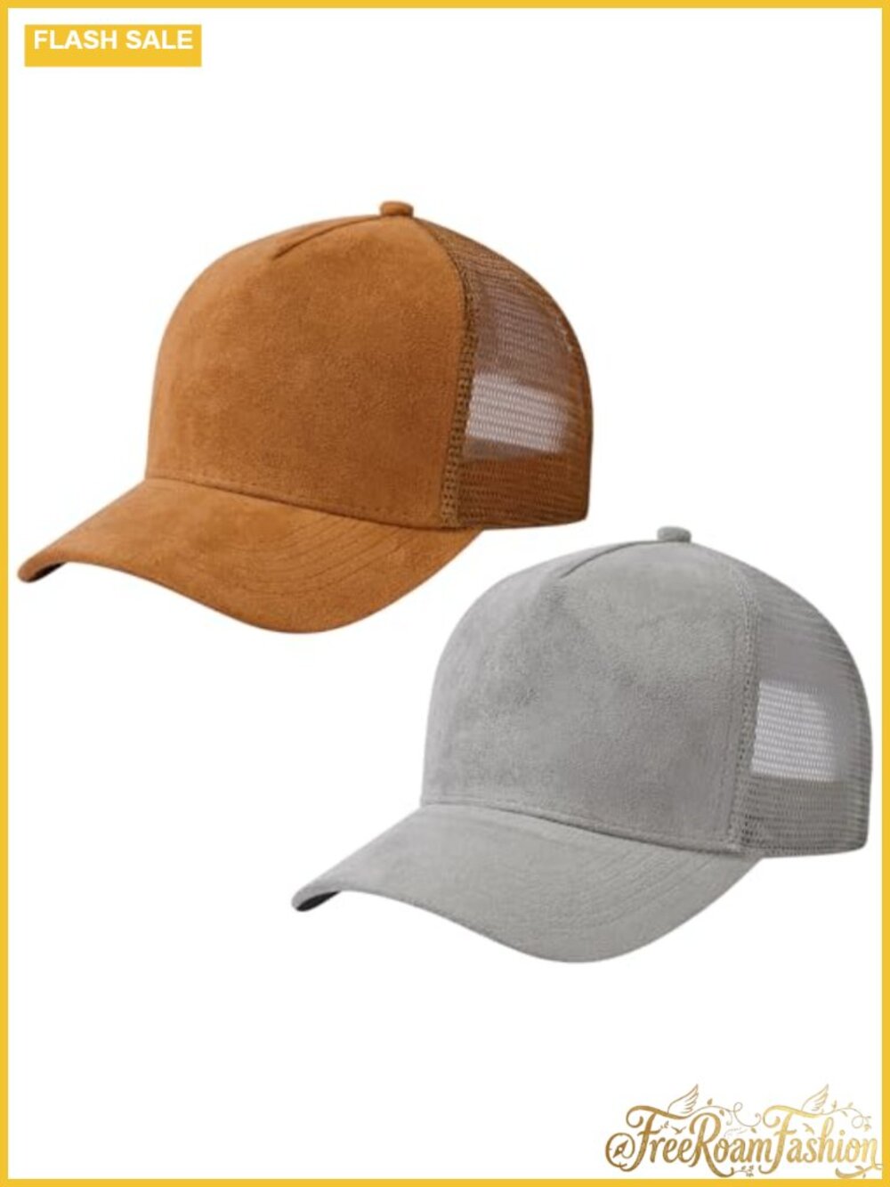 Suede Curved Brim Trucker Cap Adjustable Snapback Mesh Back Breathable 2 Pack